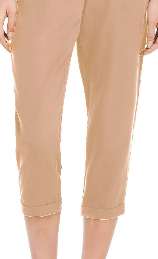 Maison Women's Jules Cropped Paperbag Pants Beige Size Medium