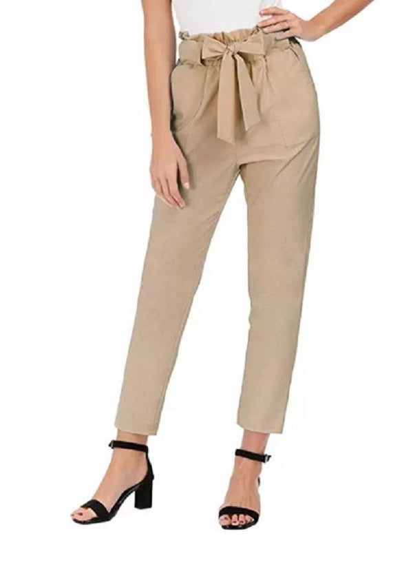 Maison Jules Women's Cropped Paperbag Pants Beige Size Small