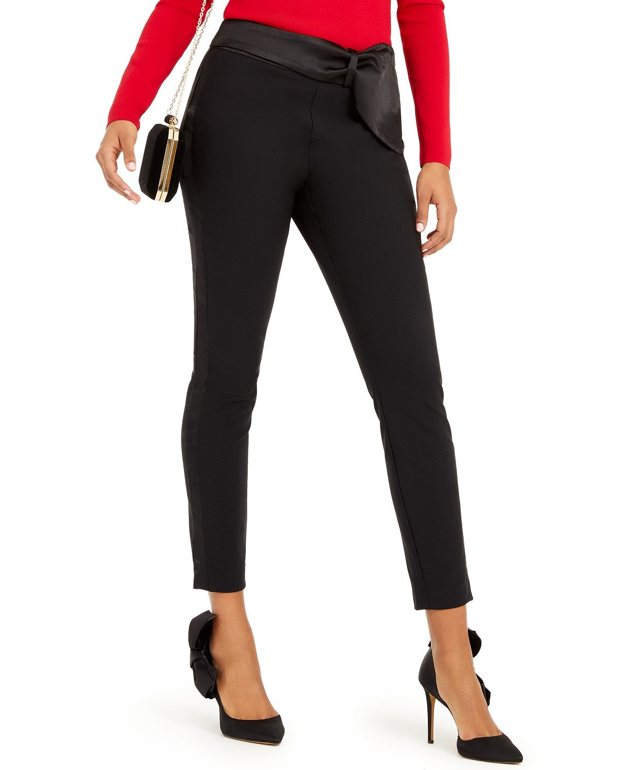 INC International Concepts Women's Bow-Detailed Tapered Ankle Pants Black Size 8