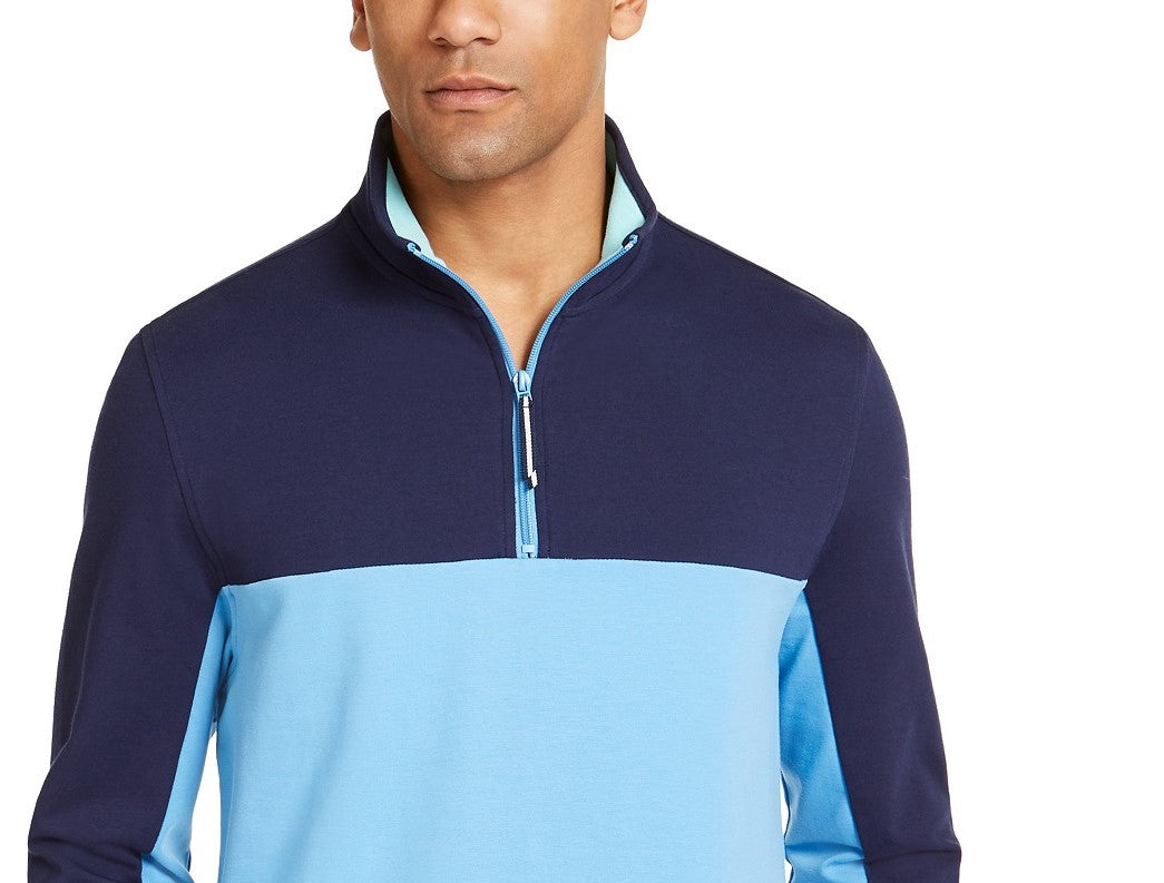 Club Room Men's Regular-Fit Colorblocked 1/4-Zip Sweatshirt Dark Blue Size Small