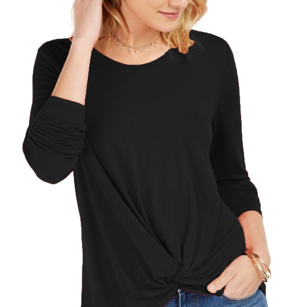 Style & Co Women's Twist-Front Top Black Size Small