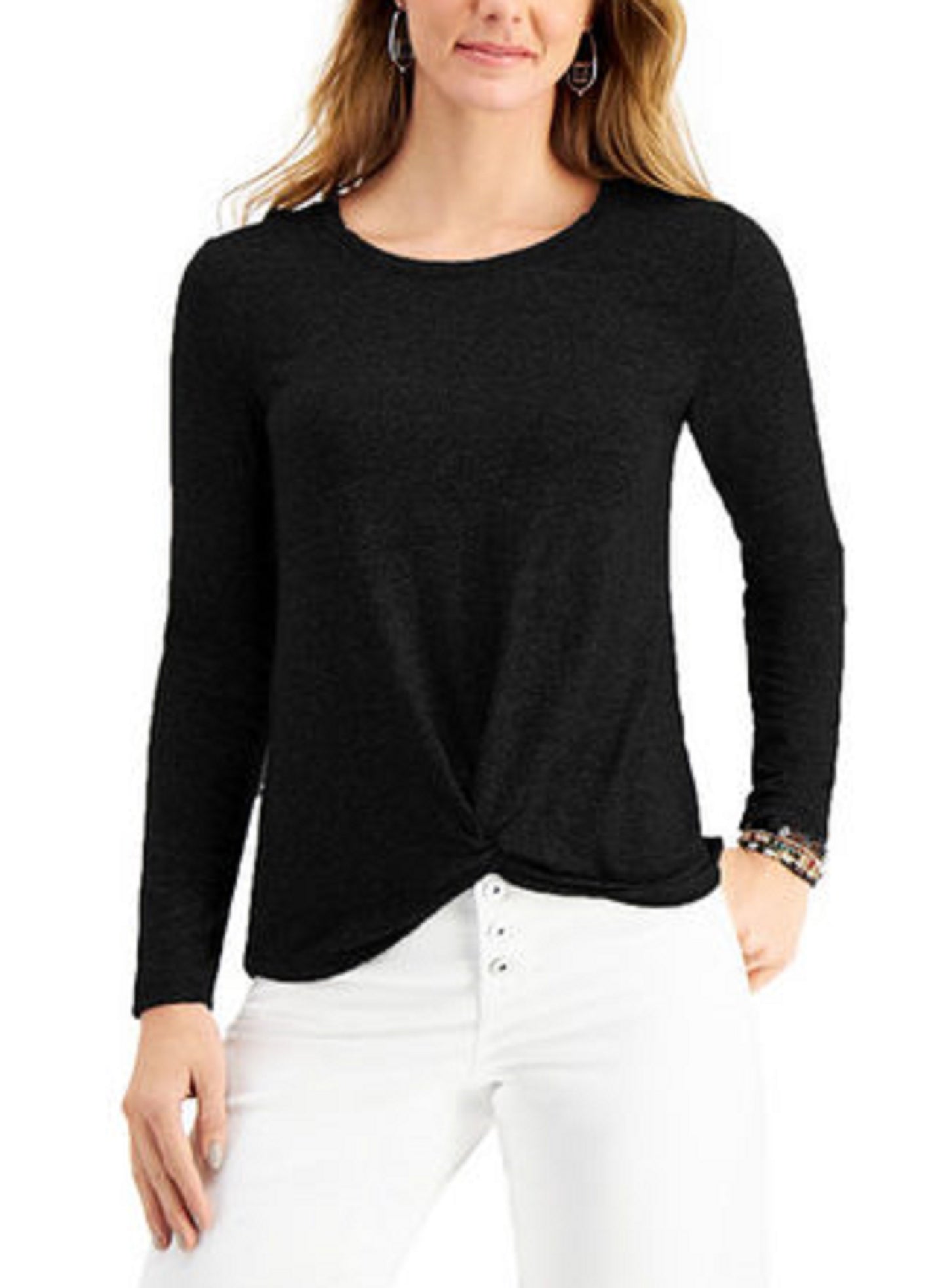 Style & Co Women's Twist-Front Top Black Size Medium
