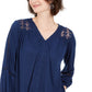Style & Co Women's Lace-Back Crochet Top Navy Size Extra Small