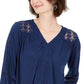 Style & Co Women's Lace-Back Crochet Top Navy Size Small