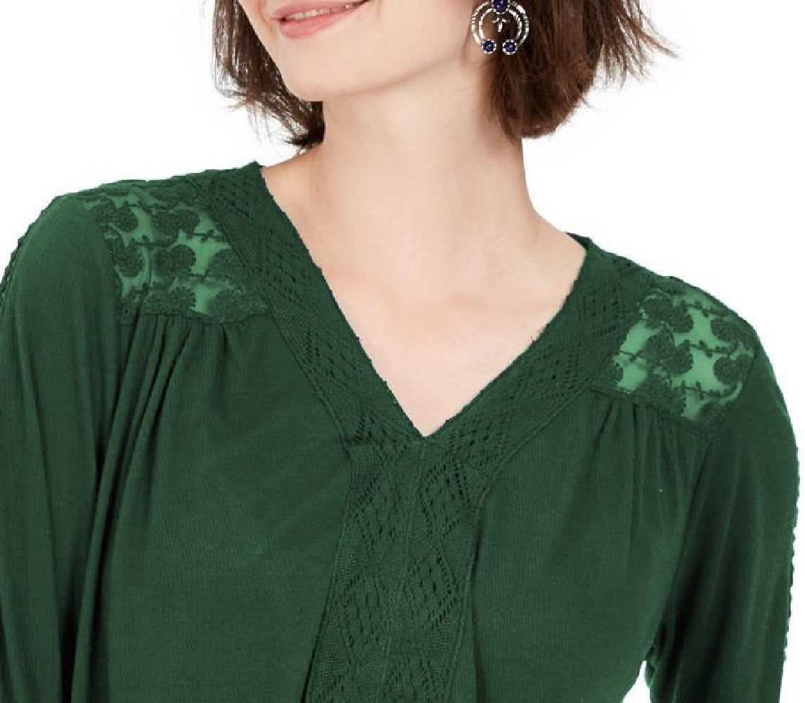 Style & Co Women's Lace-Back Crochet Top Green Size Large