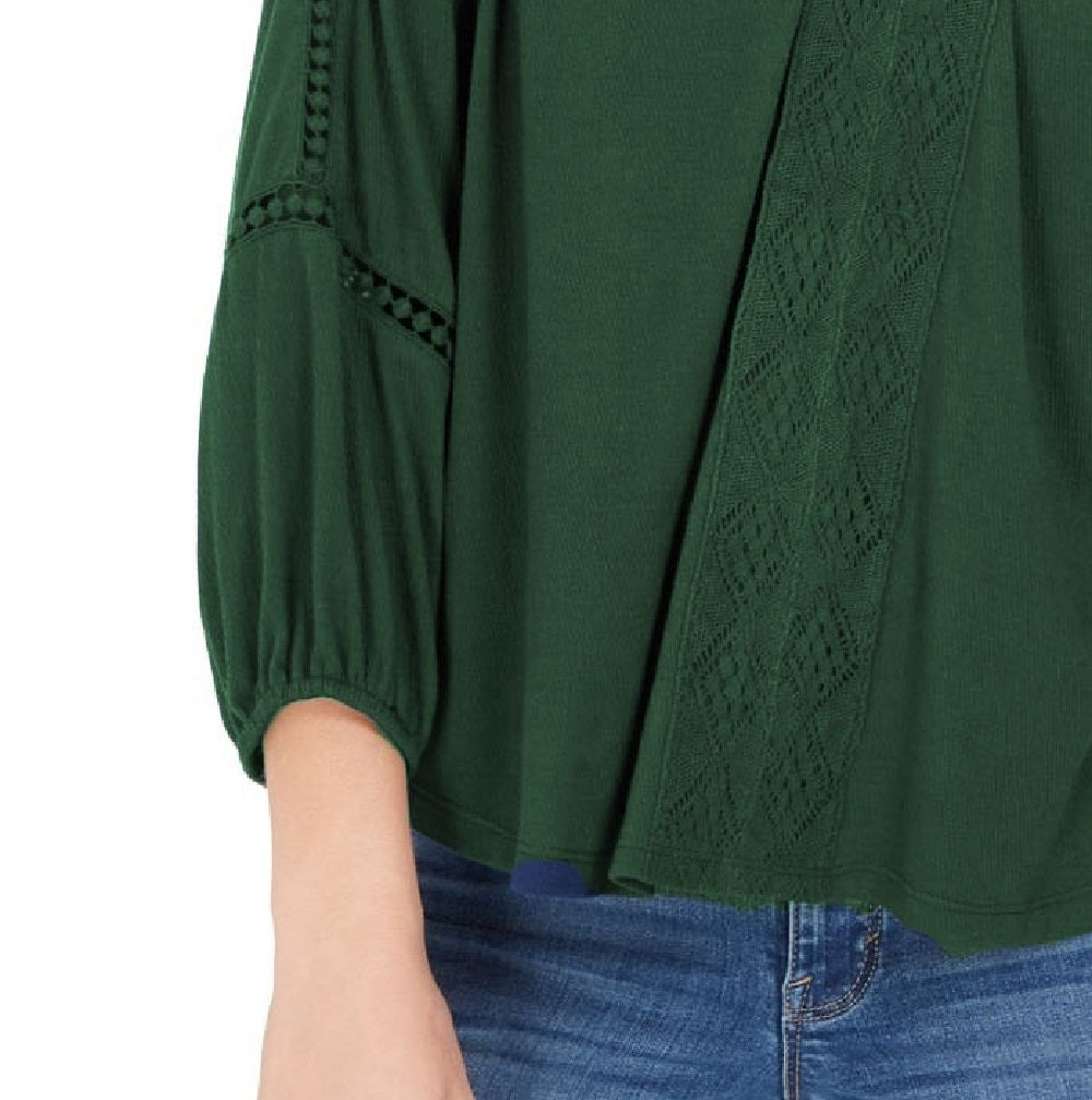 Style & Co Women's Lace-Back Crochet Top Green Size Large