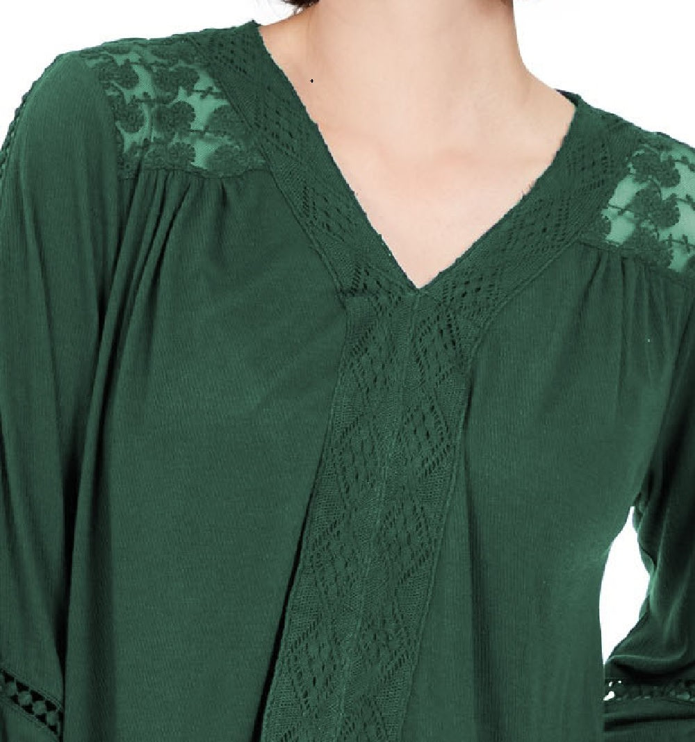 Style & Co. Women's Lace-Back Crochet Top Green Size X-Large