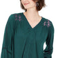 Style & Co Women's Lace-Back Crochet Top Green Size Medium