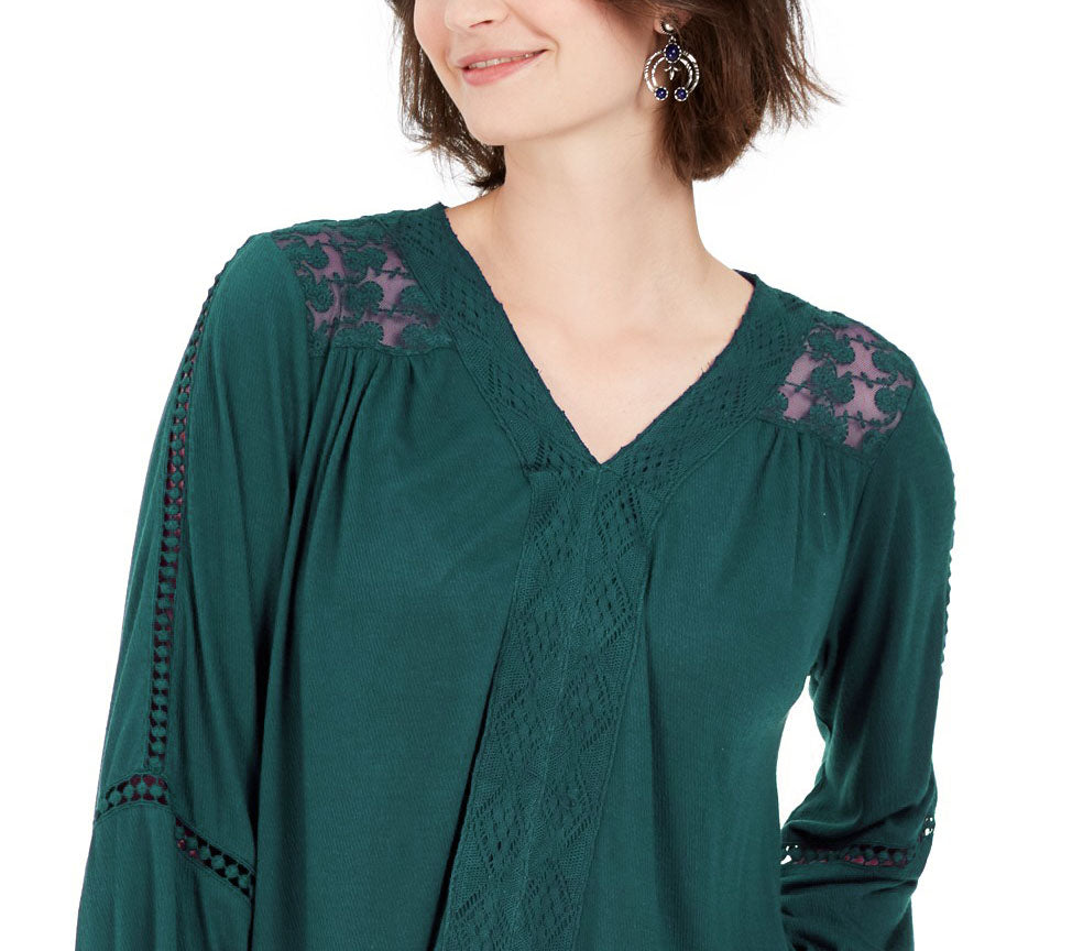 Style & Co Women's Lace-Back Crochet Top Green Size Medium