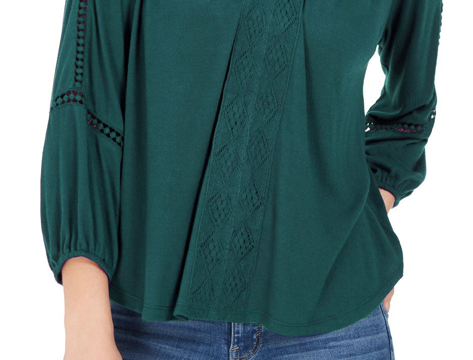 Style & Co Women's Lace-Back Crochet Top Green Size Medium