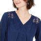 Style & Co Women's Lace-Back Crochet Top Navy Size Large