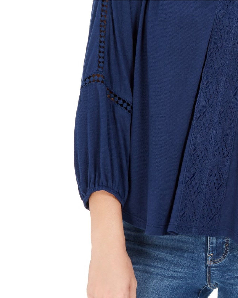 Style & Co Women's Lace-Back Crochet Top Navy Size Large