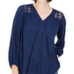 Style & Co Women's Lace-Back Crochet Top Navy Size Medium