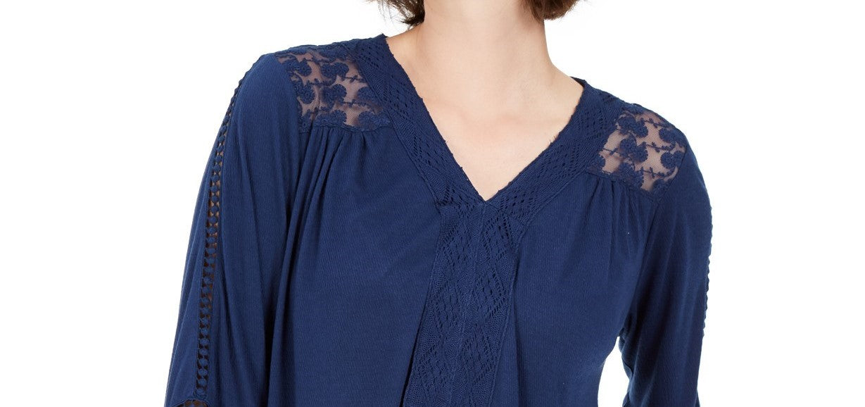 Style & Co Women's Lace-Back Crochet Top Navy Size Medium