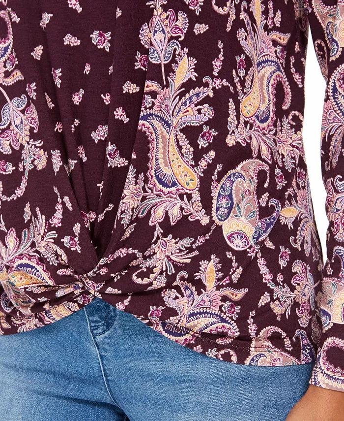 Style & Co Women's Printed Twist-Hem Top Medium Purple Size XX-Large