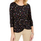 Style & Co Women's Floral-Print Twist-Front Top  Black Size Large