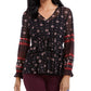 Style & Co Women's Tie-Waist Peasant Blouse Black Size Small