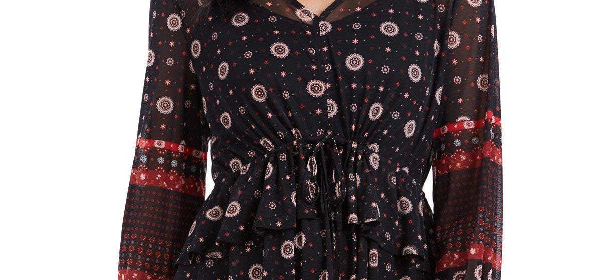 Style & Co Women's Tie-Waist Peasant Blouse Black Size Small