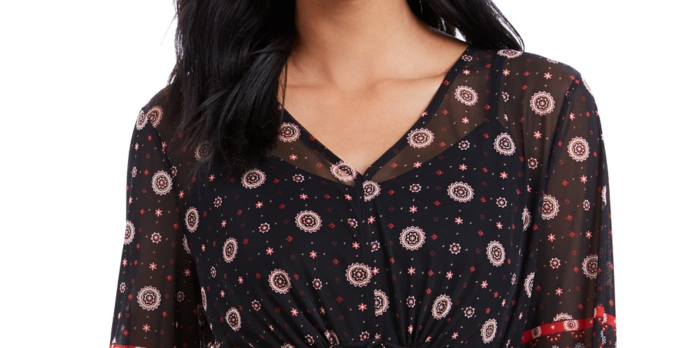 Style & Co Women's Tie-Waist Peasant Blouse Black Size Medium
