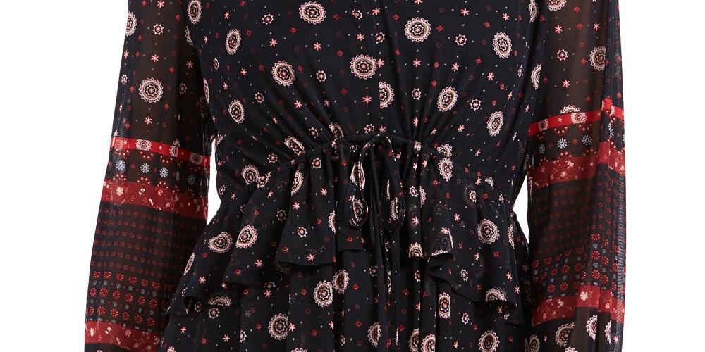 Style & Co Women's Tie-Waist Peasant Blouse Black Size Medium