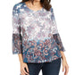 Style & Co Women's Printed Bell-Sleeve Top  Blue Size Small