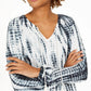 Style & Co Women's Tie Dyed Bubble Sleeve Peasant Top Black Size X-Small