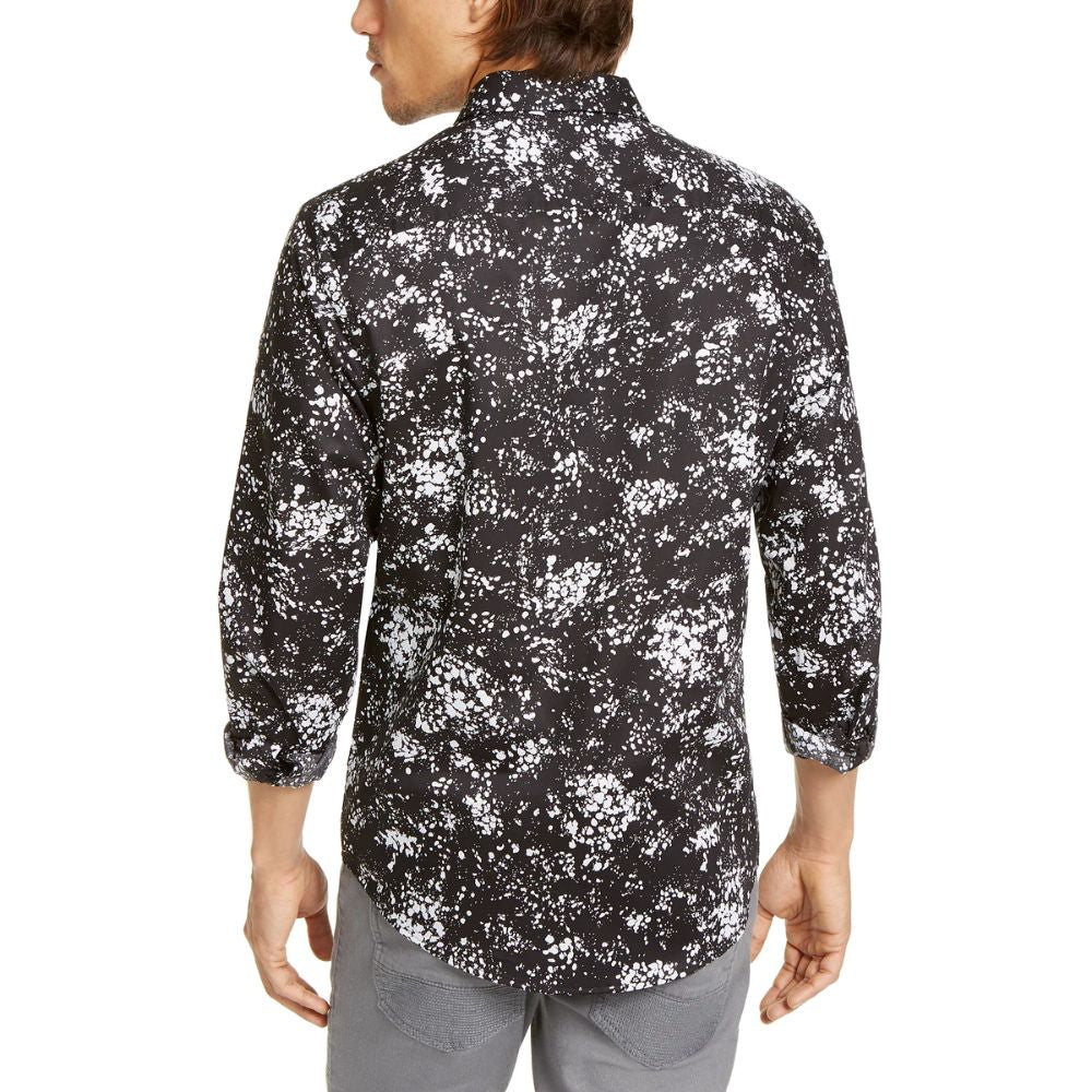 INC International Concepts Men's Big & Tall Paint Splatter-Print Shirt Black Size 4 Extra Large