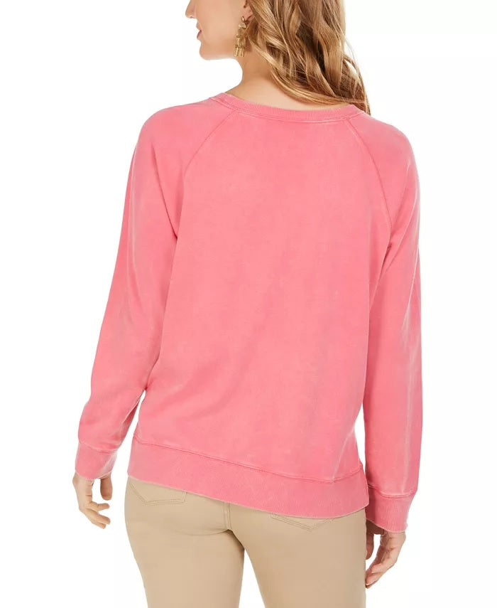Style & Co Women's Heart-Trim Cotton Sweatshirt Pink Size Extra Small