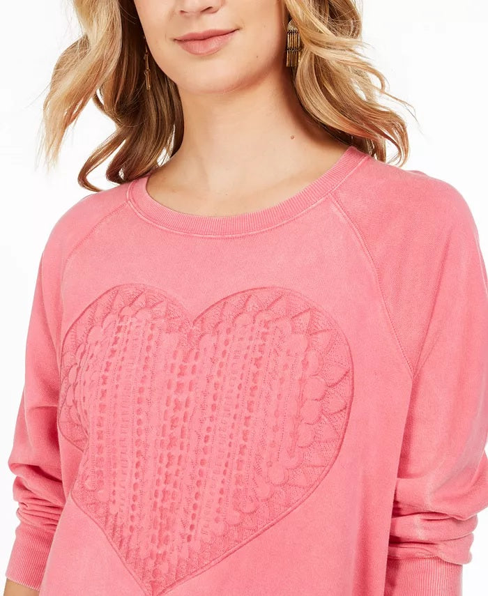 Style & Co Women's Heart-Trim Cotton Sweatshirt Pink Size Extra Small