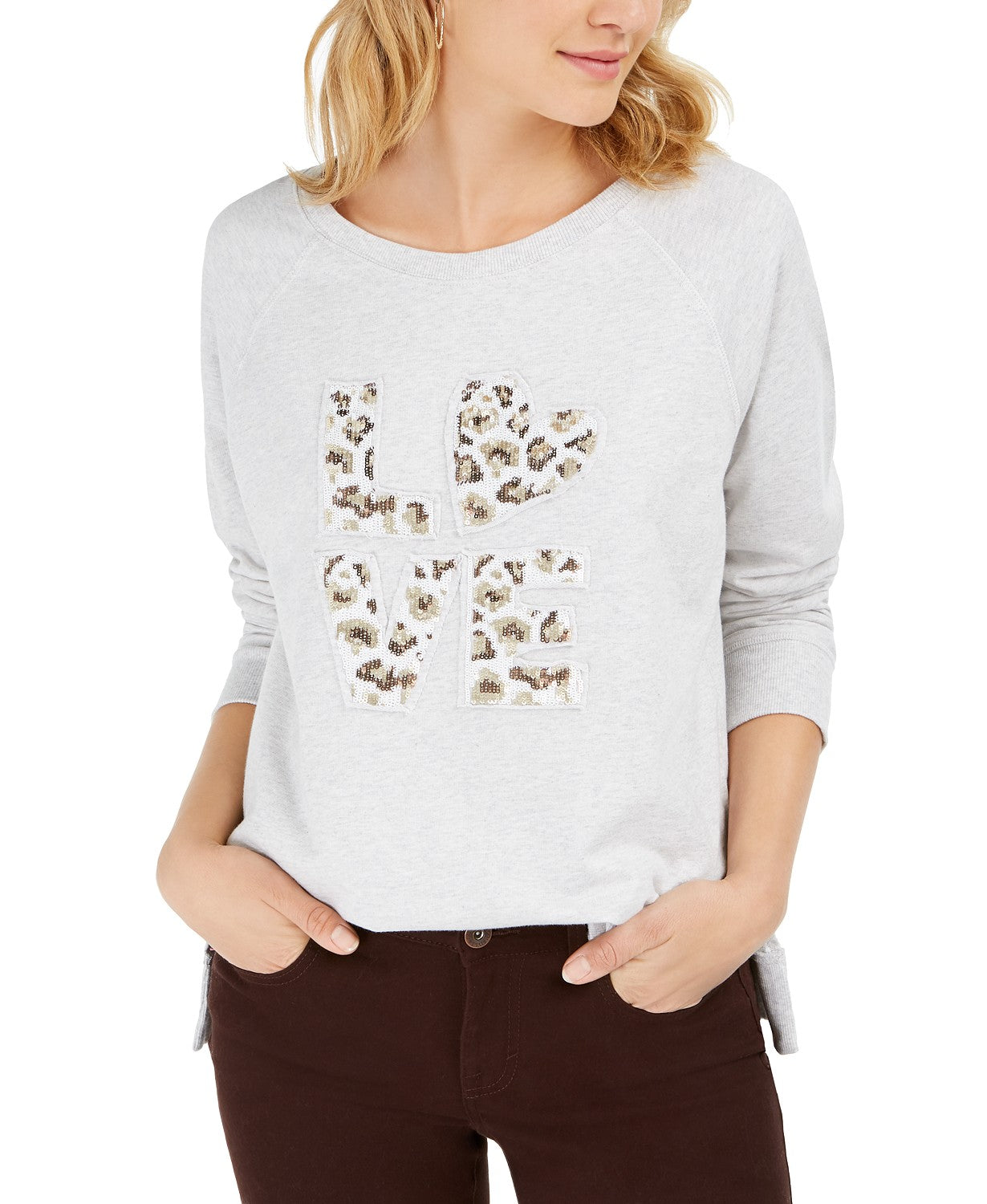 Style & Co Women's Cotton Graphic Sweatshirt Gray Size X-Large