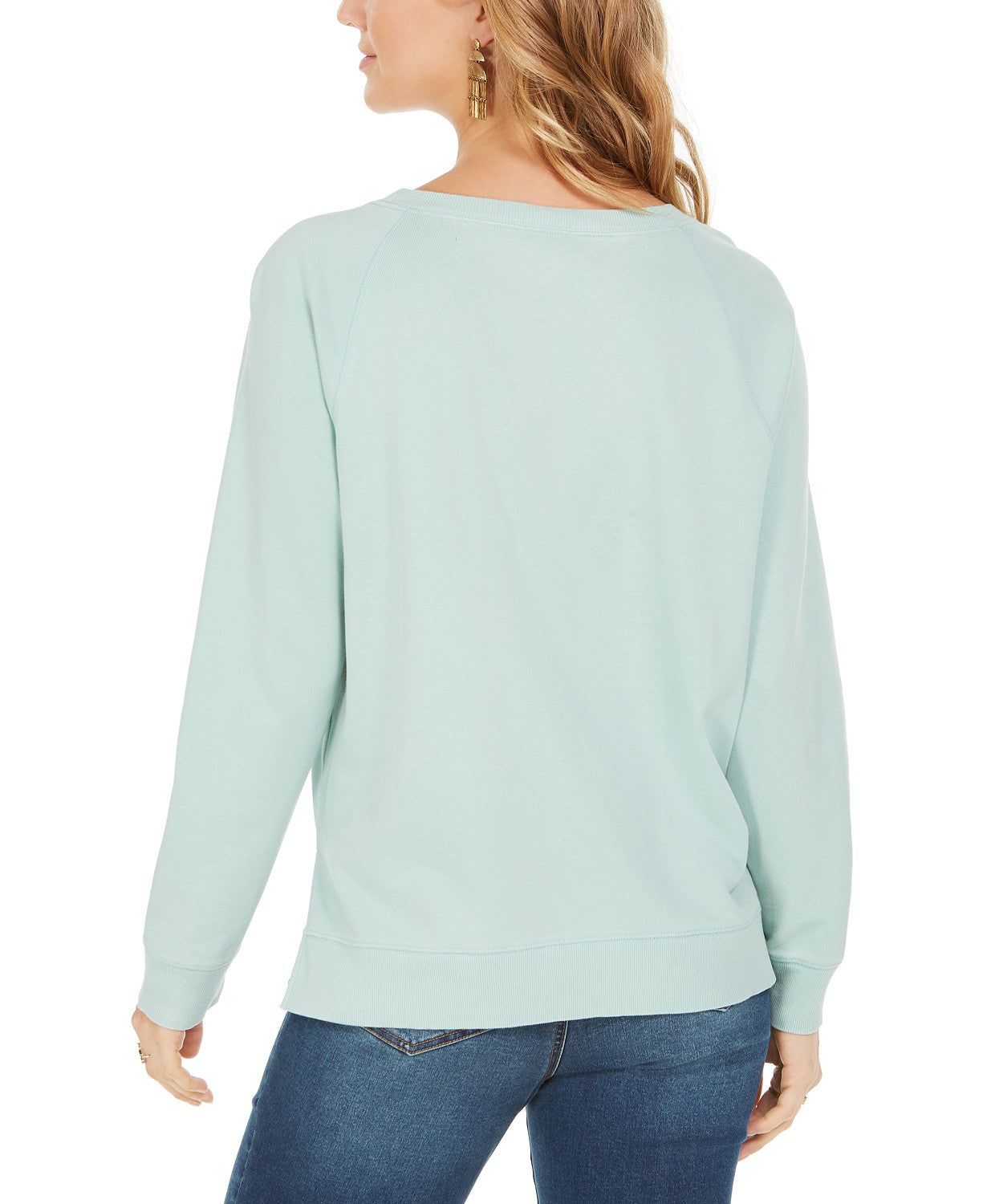 Style & Co Women's Embroidered Cotton Sweatshirt Green Size Medium