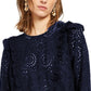 INC International Concepts Women's  Ruffled Eyelet Top Navy Size Small