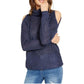 INC International Concepts Women's Sequin Cutout Turtleneck Sweater  Navy Size Large