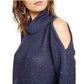 INC International Concepts Women's Sequin Cutout Turtleneck Sweater  Navy Size Large
