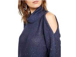 INC International Concepts Women's Sequin Cutout Turtleneck Sweater  Navy Size Large
