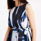 Alfani Women's Belted Pleated Abstract Top Dark Blue Size Small