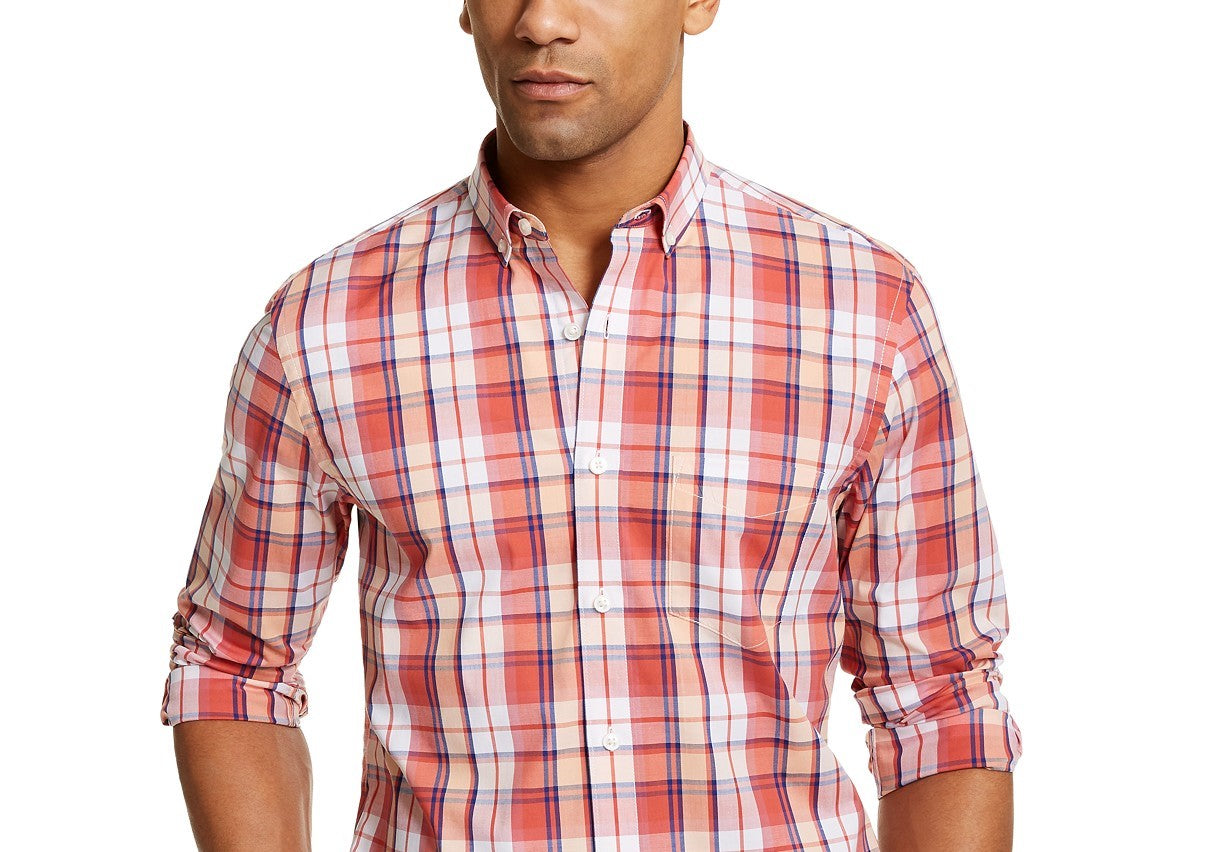 Club Room Men's Plaid Shirt Red Size Medium