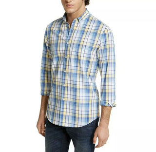 Club Room Men's Plaid Shirt Yellow Size Medium