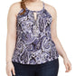 INC International Concepts Women's Plus Size Printed Keyhole-Cutout Embellished Halter Top  Blue Size XX-Large