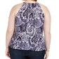 INC International Concepts Women's Plus Size Printed Keyhole-Cutout Embellished Halter Top  Blue Size XX-Large