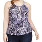INC International Concepts Women's Plus Size Printed Keyhole-Cutout Embellished Halter Top  Blue Size 0X