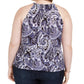 INC International Concepts Women's Plus Size Printed Keyhole-Cutout Embellished Halter Top  Blue Size 0X