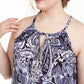 INC International Concepts Women's Plus Size Printed Keyhole-Cutout Embellished Halter Top  Blue Size 0X