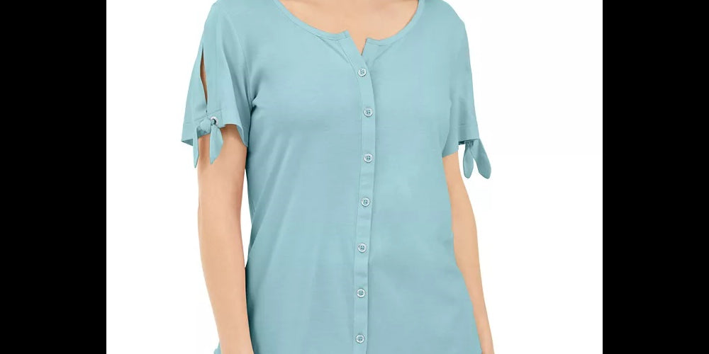 Karen Scott Women's Button-Front Top Turq/Aqua Size Small