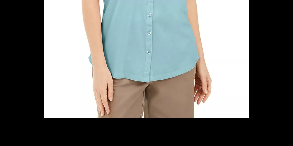 Karen Scott Women's Button-Front Top Turq/Aqua Size Small