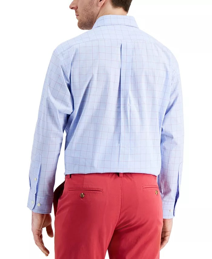 Club Room Men's Classic Fit Stretch Small Glen Plaid Dress Shirt Blue Size 18"-36x37
