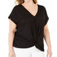 INC International Concepts Women's Plus Size Eyelet Twist-Front Top  Black Size 2 Extra Large