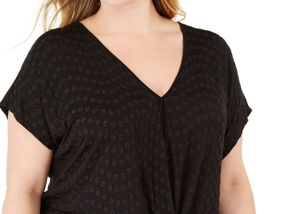 INC International Concepts Women's Plus Size Eyelet Twist-Front Top  Black Size 2 Extra Large