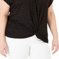 INC International Concepts Women's Plus Size Eyelet Twist-Front Top  Black Size 2 Extra Large