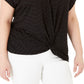 INC International Concepts Women's Plus Size Eyelet Twist-Front Top Black Size 2 Extra Large